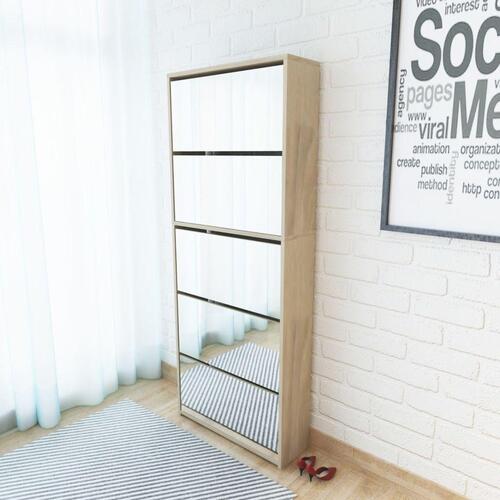 Skoskab 5 hylder med spejl 63x17x169,5 cm egetræsfarvet