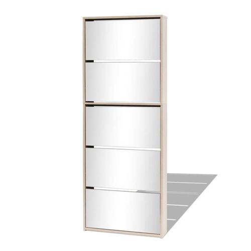 Skoskab 5 hylder med spejl 63x17x169,5 cm egetræsfarvet