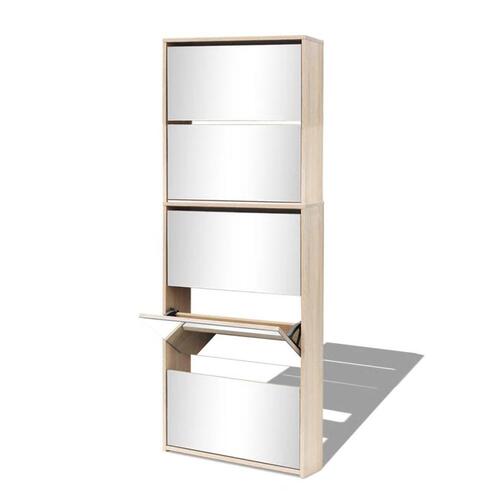Skoskab 5 hylder med spejl 63x17x169,5 cm egetræsfarvet