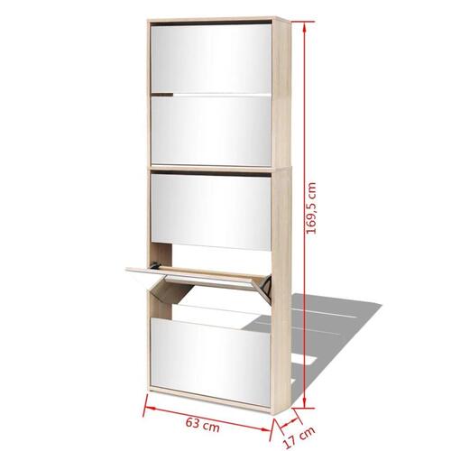 Skoskab 5 hylder med spejl 63x17x169,5 cm egetræsfarvet