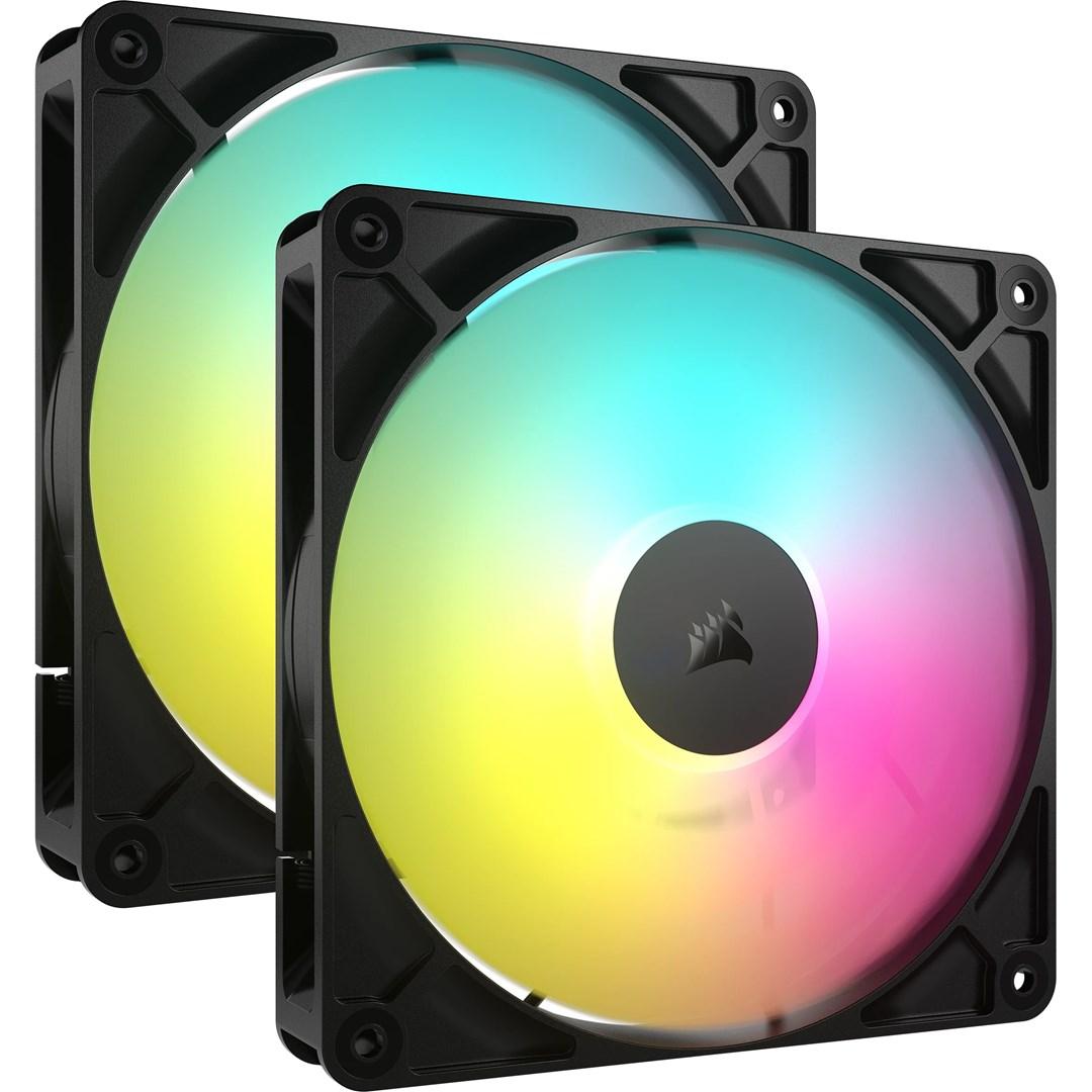 Kabinetventilator 140 mm - Corsair RS140 ARGB, sort, 2-pak