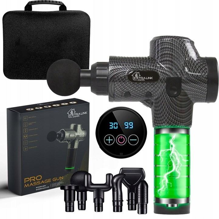 Massagepistol Extralink Pro - 3.800 rpm, 6 hoveder, LCD