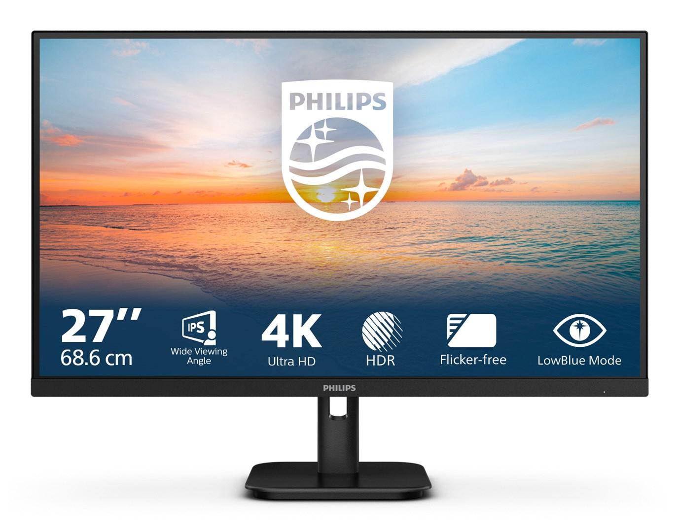 Philips 27E1N1800A/00 27" 4K Ultra HD IPS skærm med HDR, HDMI og DisplayPort - sort