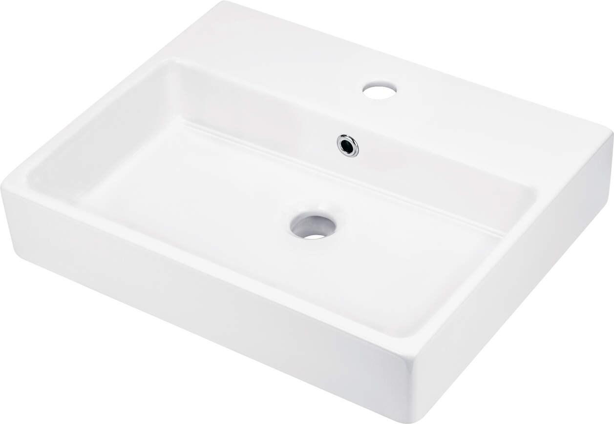 Håndvask i keramik deante - bord/ væg med armaturhul, 50 cm