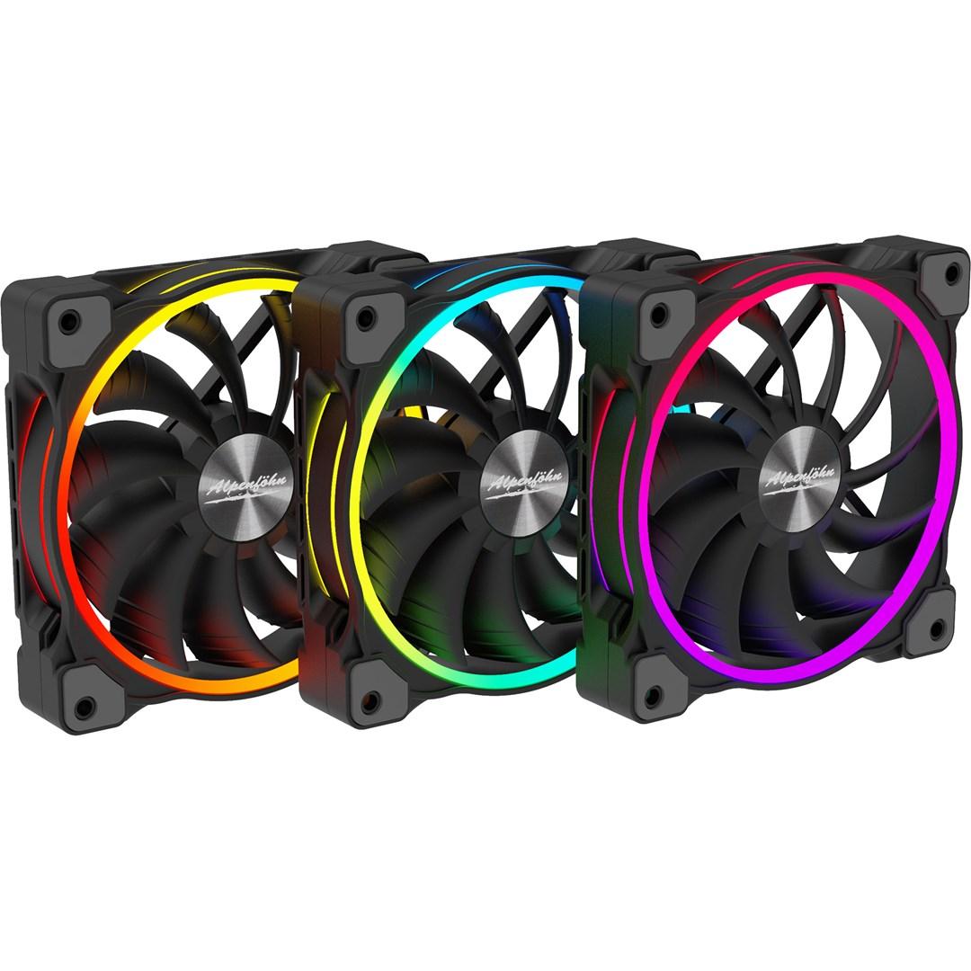Kabinetblæsere 120 mm med ARGB – Alpenföhn Wing Boost 3 (3-pack, sort) billede