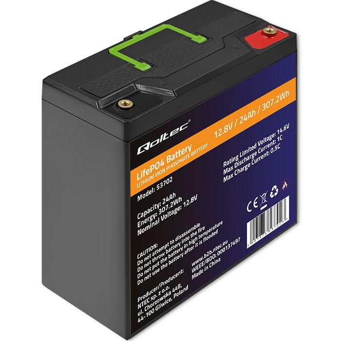 Batteri LiFePO4 12,8 V 24 Ah 307,2 Wh med BMS - Qoltec billede