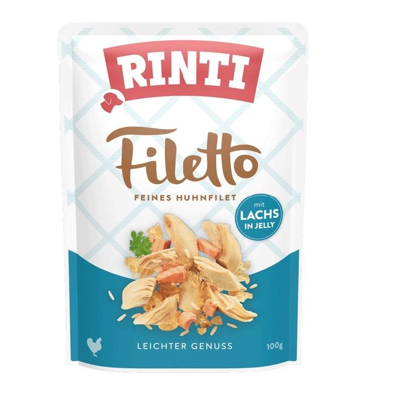 Hundefoder vÃ¥dfoder RINTI Filetto kyllingefilet med laks â 100 g billede