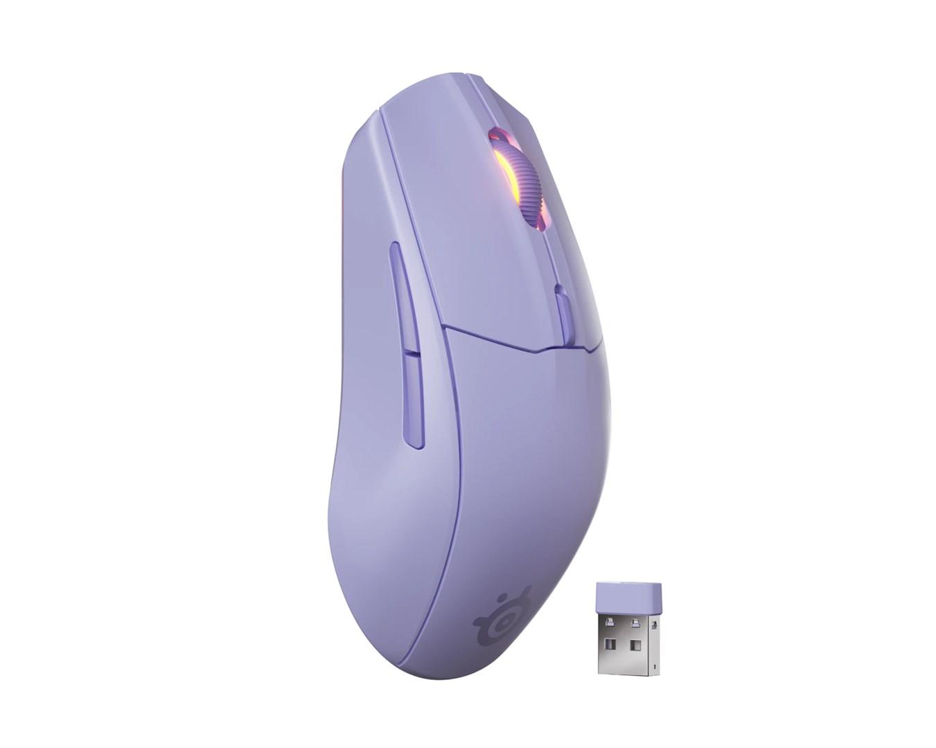 SteelSeries gamingmus til højrehånd - trådløs RF + Bluetooth, optisk, 18.000 DPI, Lavender