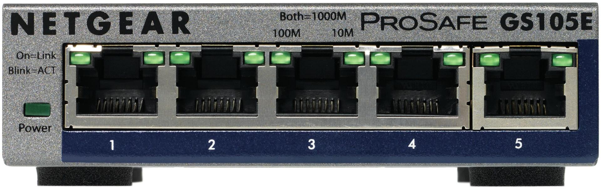 Netværksswitch NETGEAR GS105E - Managed L2/L3 Gigabit, grå