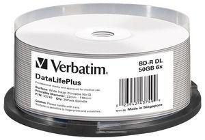 Blu-ray brændbare skiver Verbatim DataLifePlus BD-R DL 50 GB - 25 stk, 6x, printbare