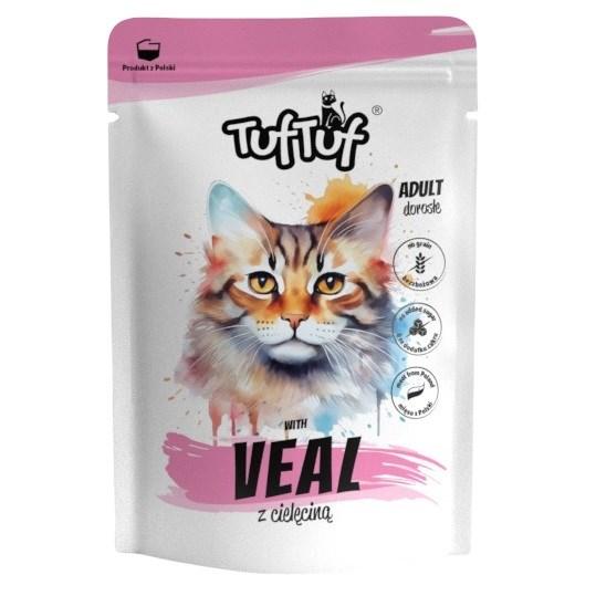 Vådfoder til kat – TufTuf med kalvekød, 300 g billede