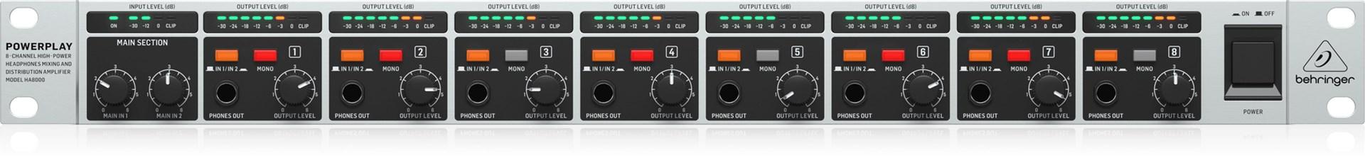 Hovedtelefonforstærker Behringer HA8000 V2 – 8 kanaler, rack