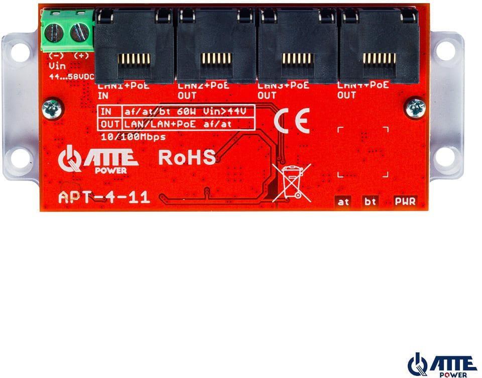 PoE switch 4-port 10/100 Mbps - Atte APT-4-11 med extender billede