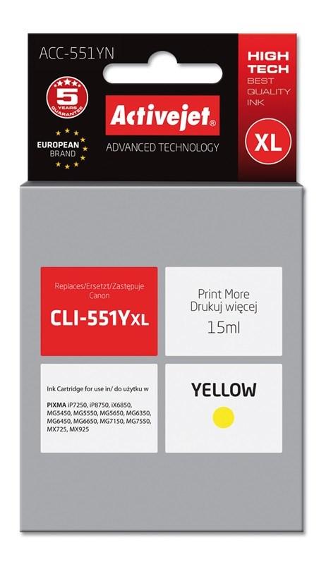 Blækpatron til Canon – Activejet ACC-551YN, gul XL, 15 ml billede
