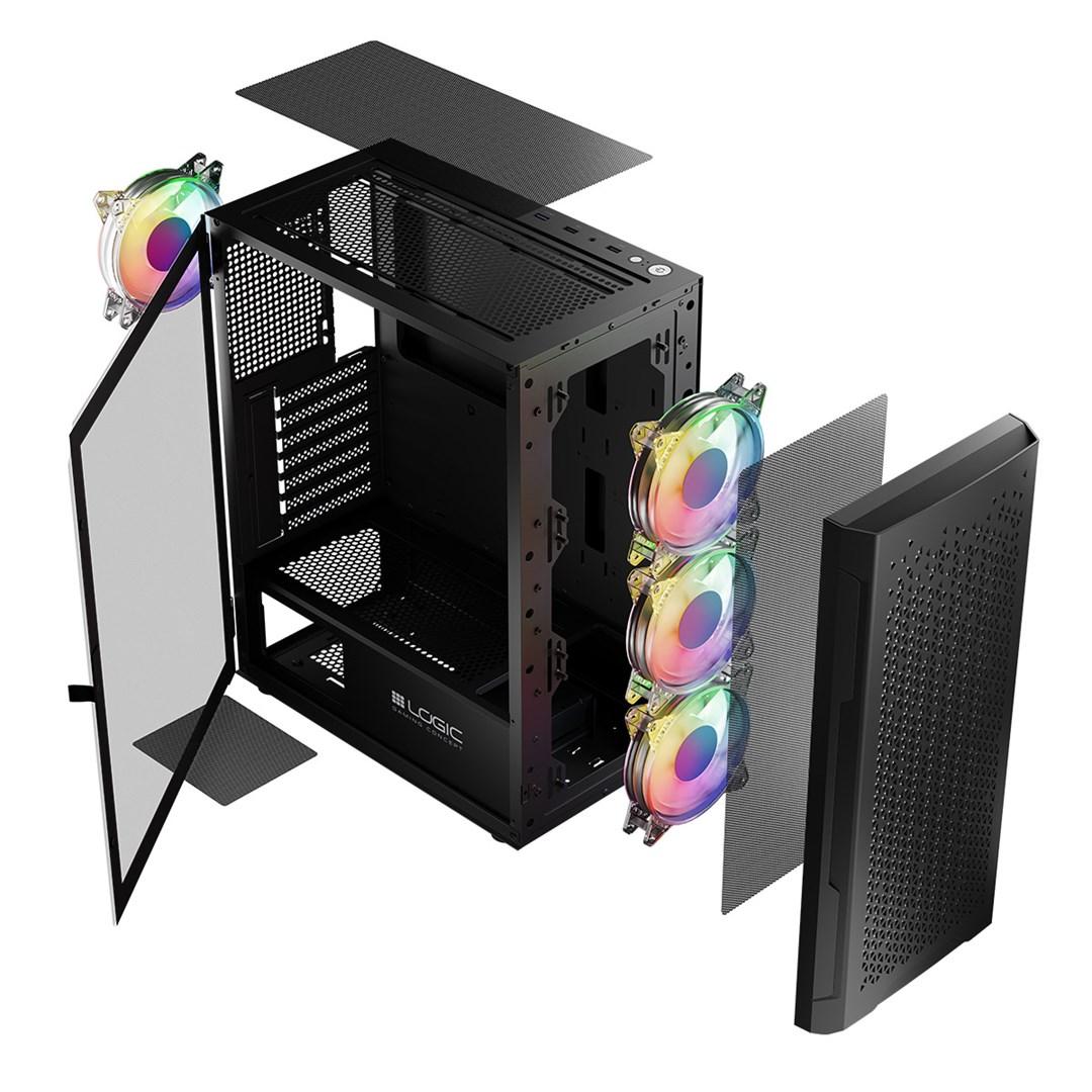 PC kabinet LOGIC Aramis ARGB Midi Tower, USB 3.0, sort billede