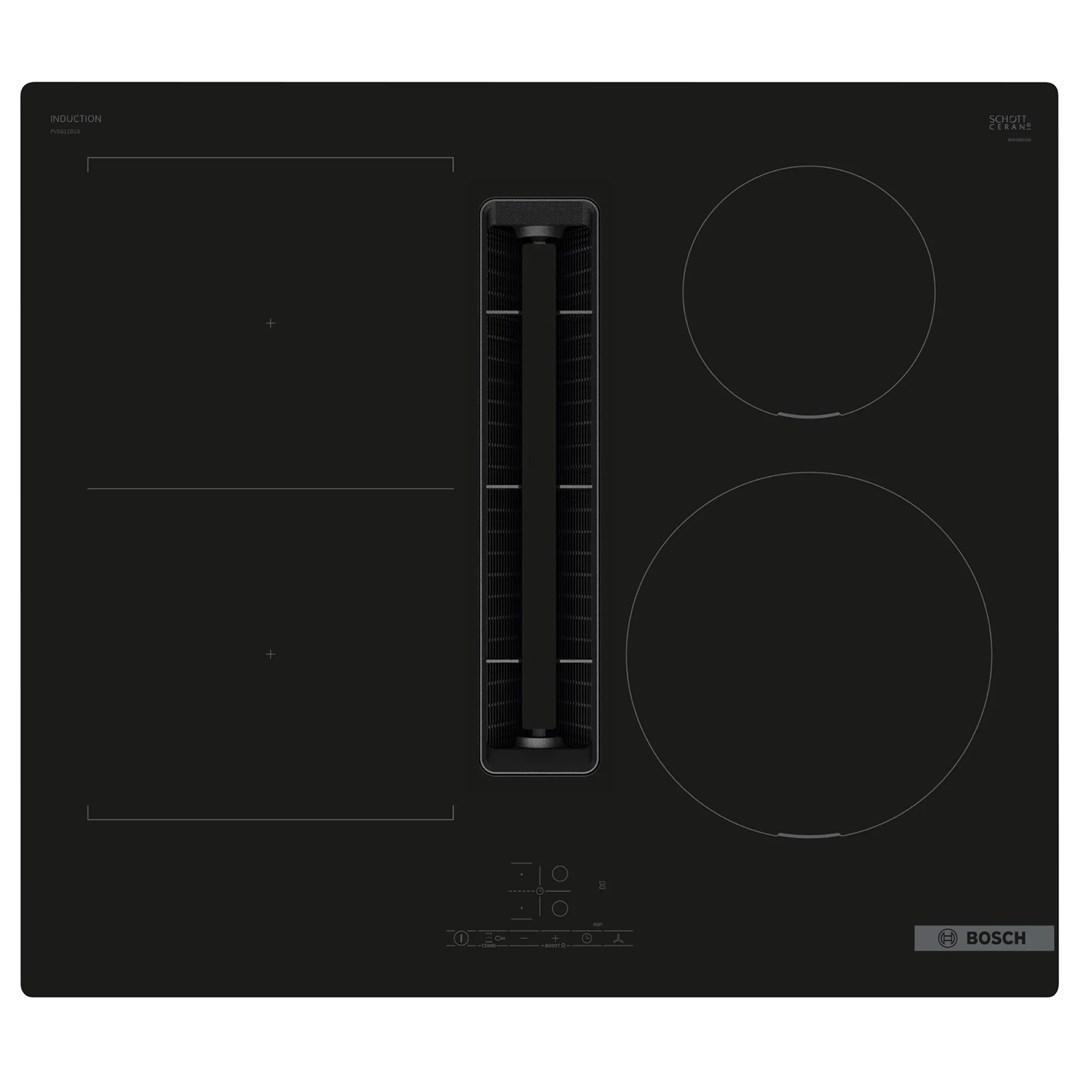 Induktionskogeplade med integreret emhætte – Bosch Serie 4 PVS611B16E, 59,2 cm, 4 zoner, sort billede