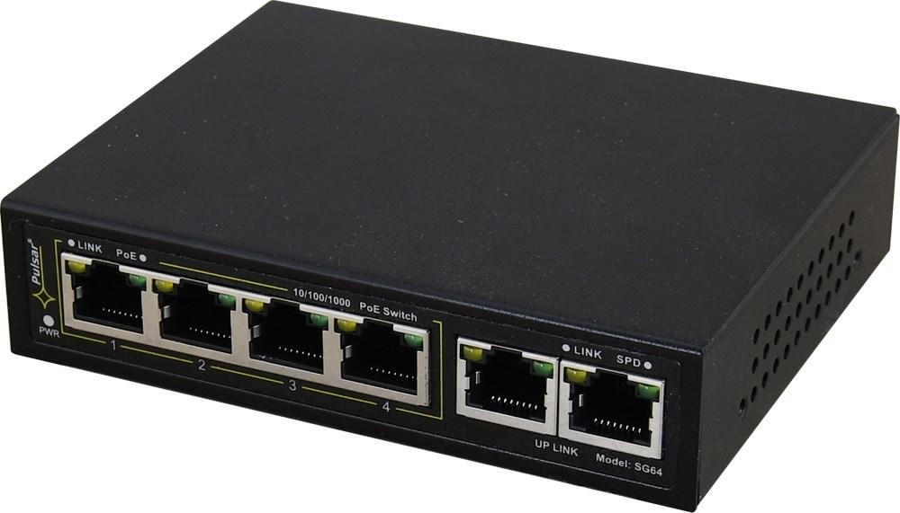 Gigabit PoE switch 4+2 – PULSAR SG64 billede