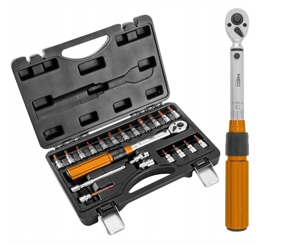 Momentnøgle 1/4" NEO TOOLS, 5-25 Nm - sæt med 21 dele billede