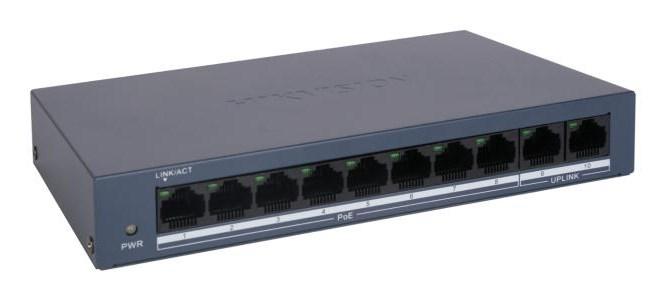 Netværksswitch Hikvision DS-XS0110-P – 10x Fast Ethernet, 8x PoE, uadministreret billede