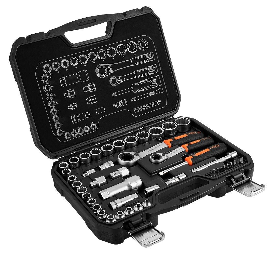 Topnøglesæt 1/4" + 3/8" gennemgående, 46 dele – NEO TOOLS billede