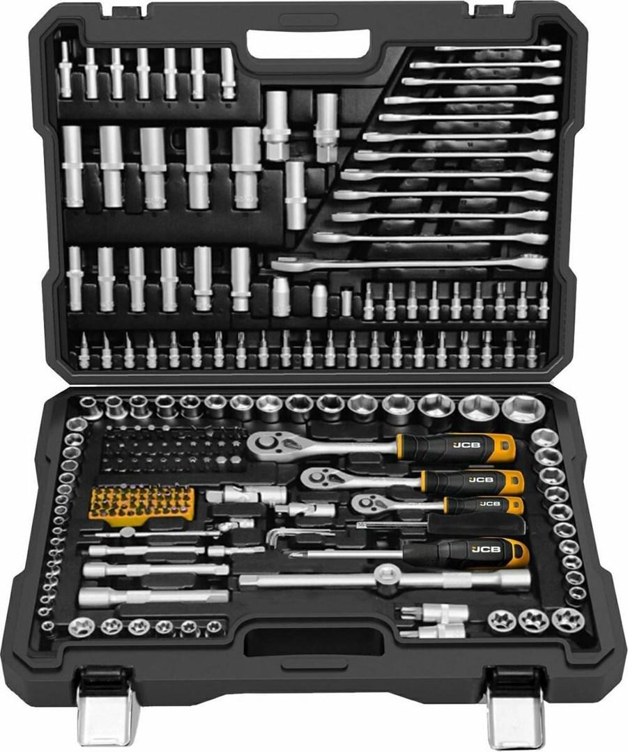 Topnøgle- og skraldesæt 216 dele – JCB 1/2", 3/8", 1/4" billede