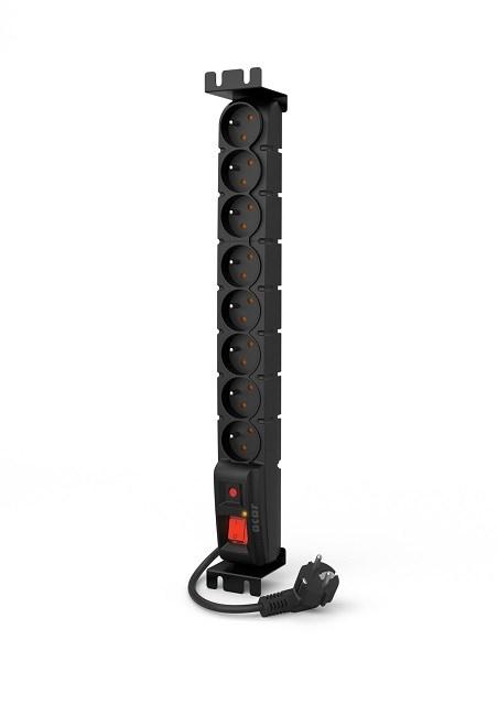 Stikdåse med 8 udtag - Acar S8 FA RACK, 3 m, sort