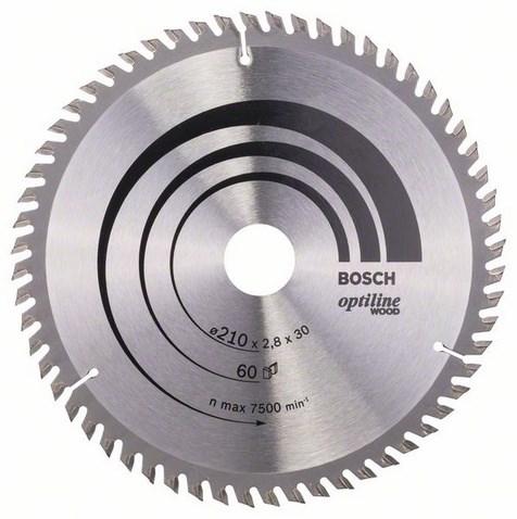 Rundsavklinge Bosch Optiline Wood 210 mm, 30 mm boring, 60T billede