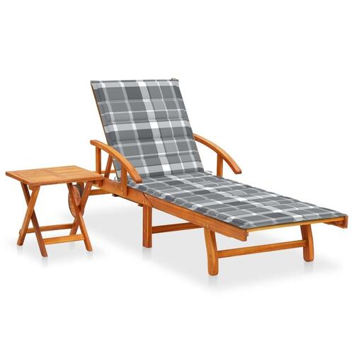 Liggestol med bord og hynde massivt akacietræ