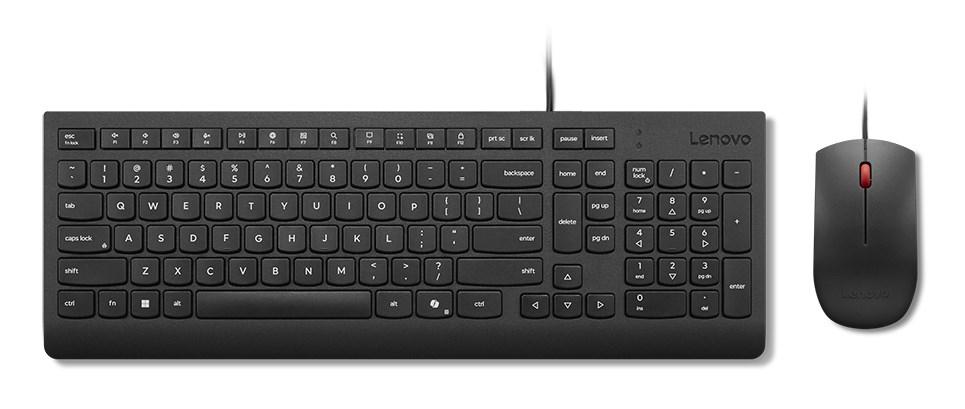 Lenovo Essential Wired Combo - keyboard and mouse set - QWERTY - US with Euro symbol - black Input Device - Tastatur & Mus sæt - Engelsk - Sort