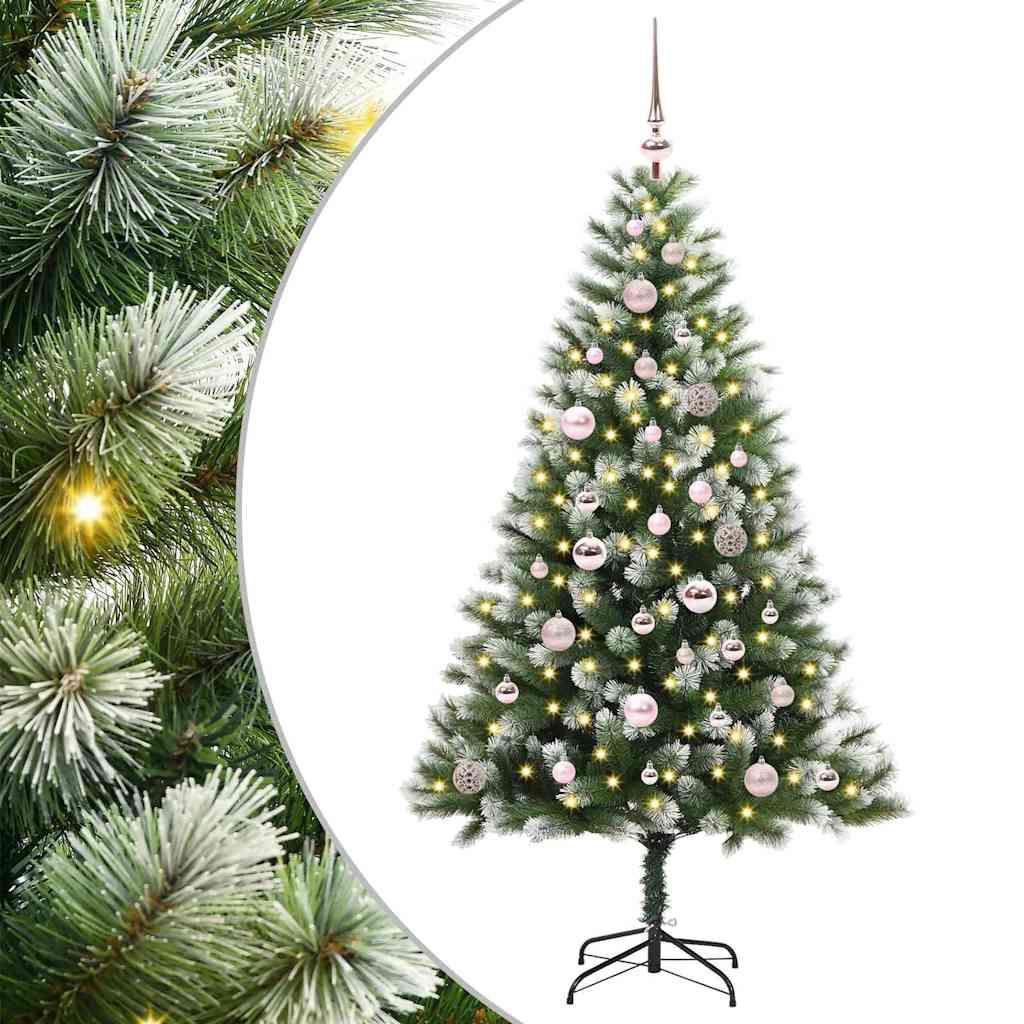Kunstigt Hængslet Juletræ med Flocked Sne Grøn og hvid 150 cm billede