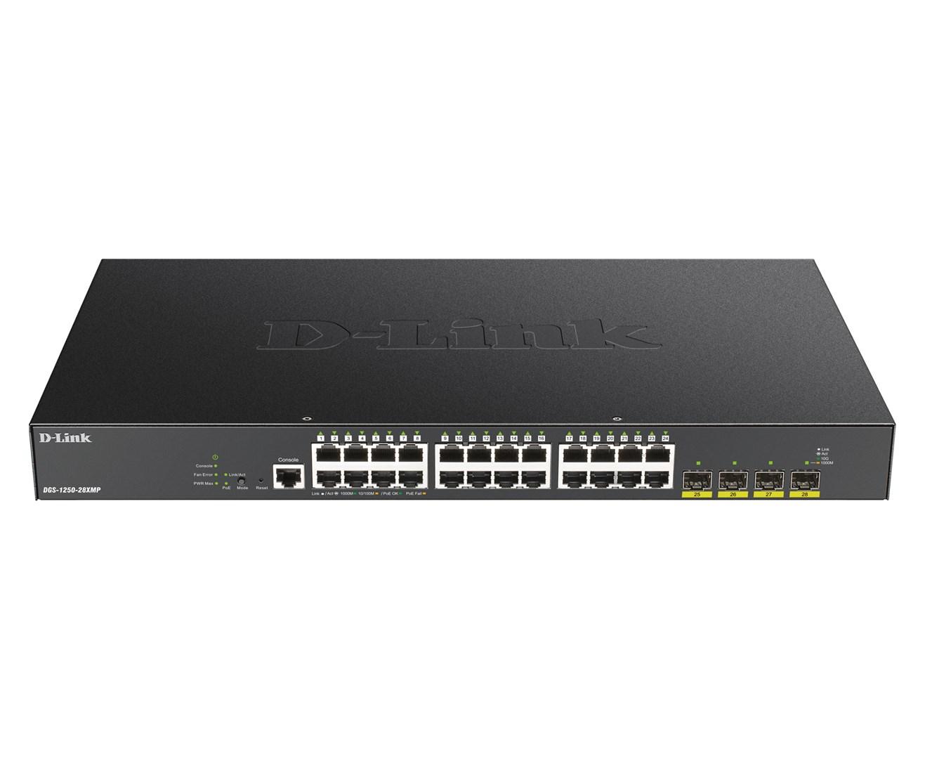 Netværksswitch D-Link 24-port Gigabit PoE, 4×10G SFP+, 370 W - Smart Managed billede