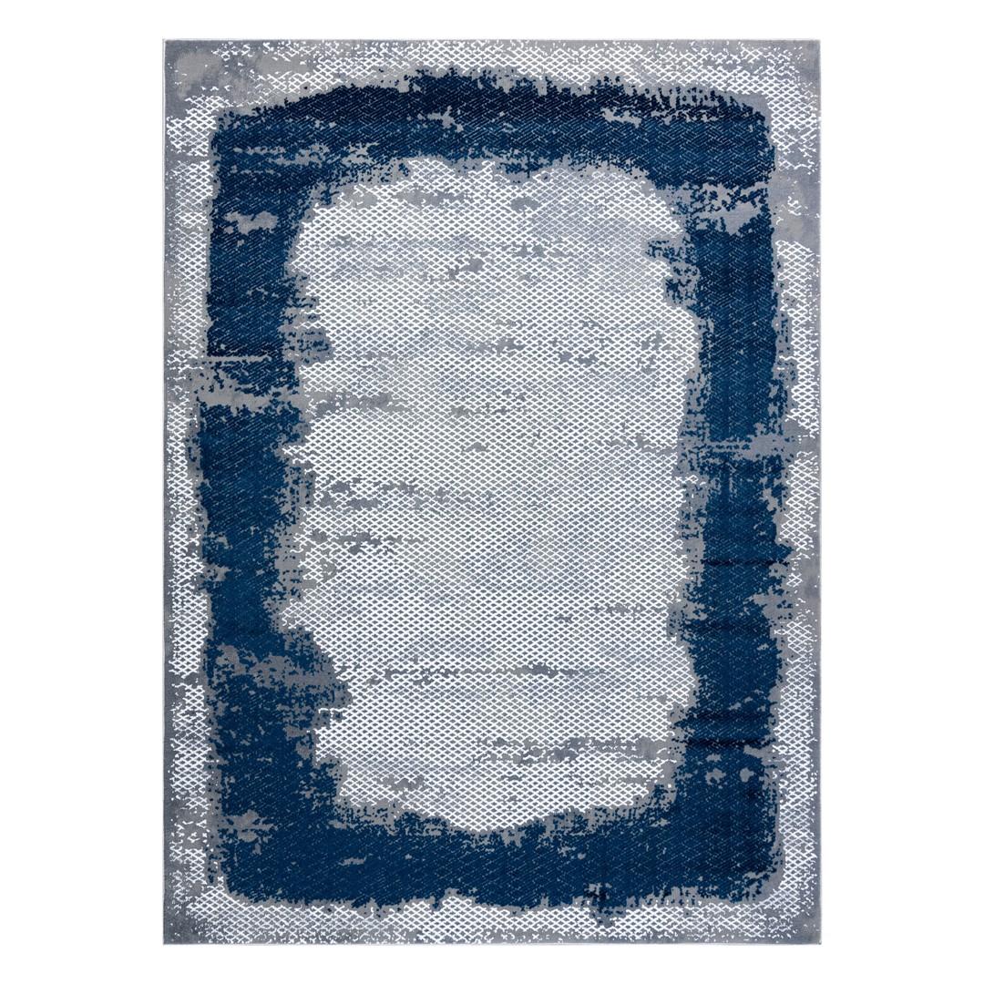Gulvtæppe - Hakano Iona Frame, grå/marineblå, 80×150 cm billede