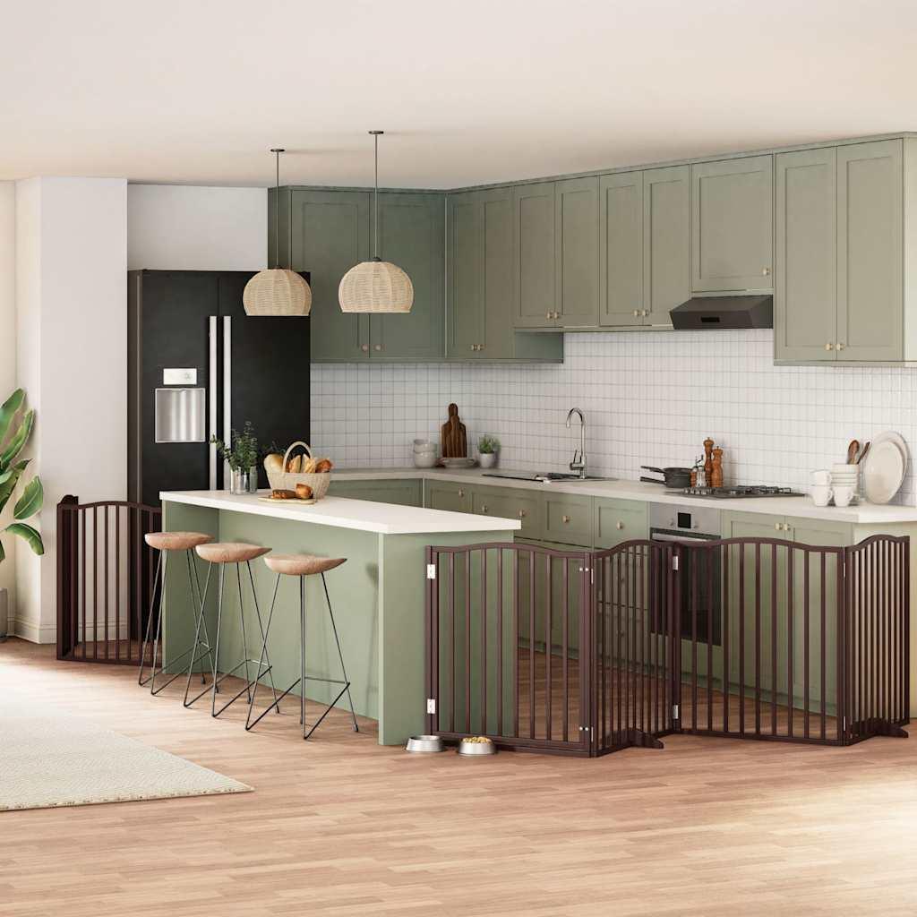 Hundelåge med dør 8 paneler 640 cm foldbar poppeltræ brun billede