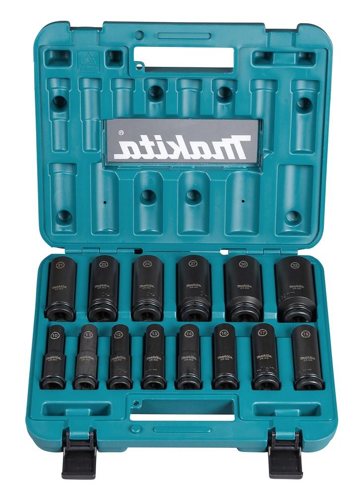 Slagnøglesæt 1/2" - Makita E-16586, 14 dele, sort/grøn