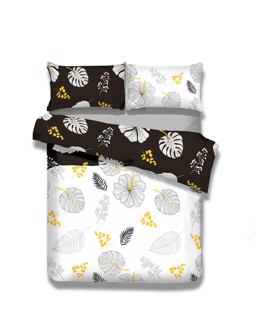 Sengetøj sæt fløjl/flammel SNUGGY brun med plantemotiv 155x220 cm + 80x80 cm (2+2) - AmeliaHome
