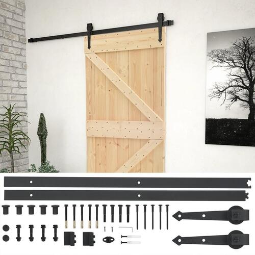 Skydedør med monteringssæt 80x210 cm massivt fyrretræ