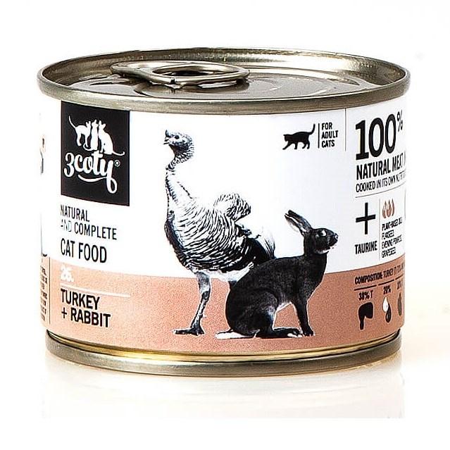 Vådfoder til kat – 3coty kalkun og kanin 180 g billede
