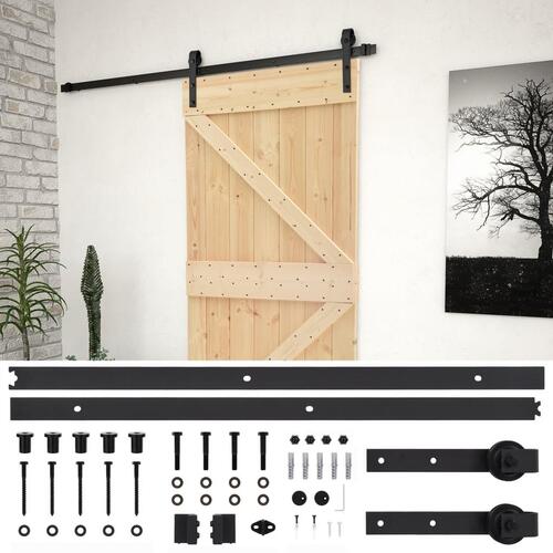 Skydedør med monteringssæt 80x210 cm massivt fyrretræ