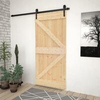 Skydedør med monteringssæt 80x210 cm massivt fyrretræ