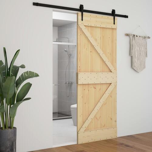 Skydedør med monteringssæt 90x210 cm massivt fyrretræ