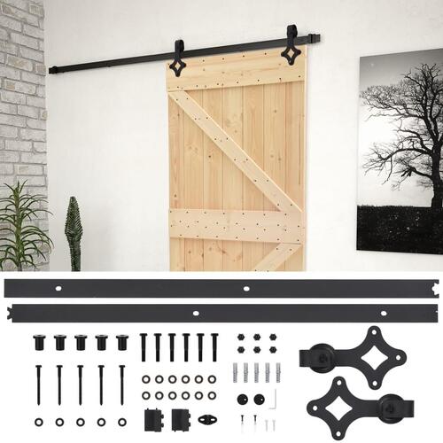 Skydedør med monteringssæt 90x210 cm massivt fyrretræ