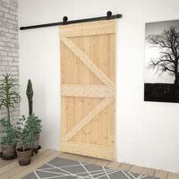 Skydedør med monteringssæt 90x210 cm massivt fyrretræ