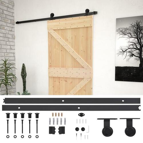 Skydedør med monteringssæt 90x210 cm massivt fyrretræ