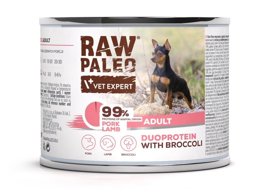 Hundefoder vådfoder VetExpert RAW PALEO Duoprotein Svinekød & Lam Adult 200 g billede