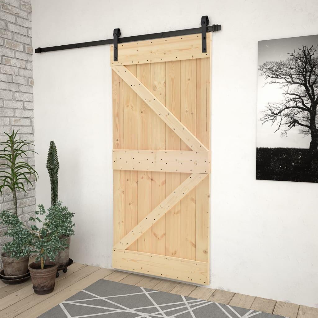 Skydedør med monteringssæt 90x210 cm massivt fyrretræ