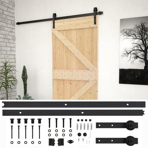 Skydedør med monteringssæt 90x210 cm massivt fyrretræ