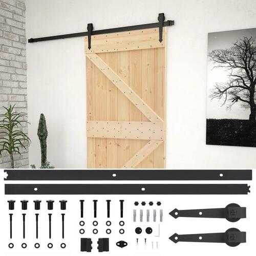 Skydedør med monteringssæt 100x210 cm massivt fyrretræ