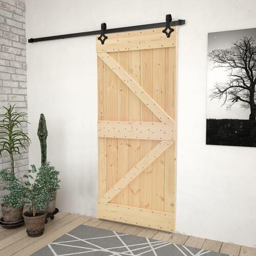 Skydedør med monteringssæt 100x210 cm massivt fyrretræ