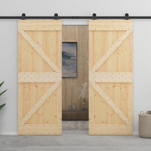 Skydedør med monteringssæt 100x210 cm massivt fyrretræ