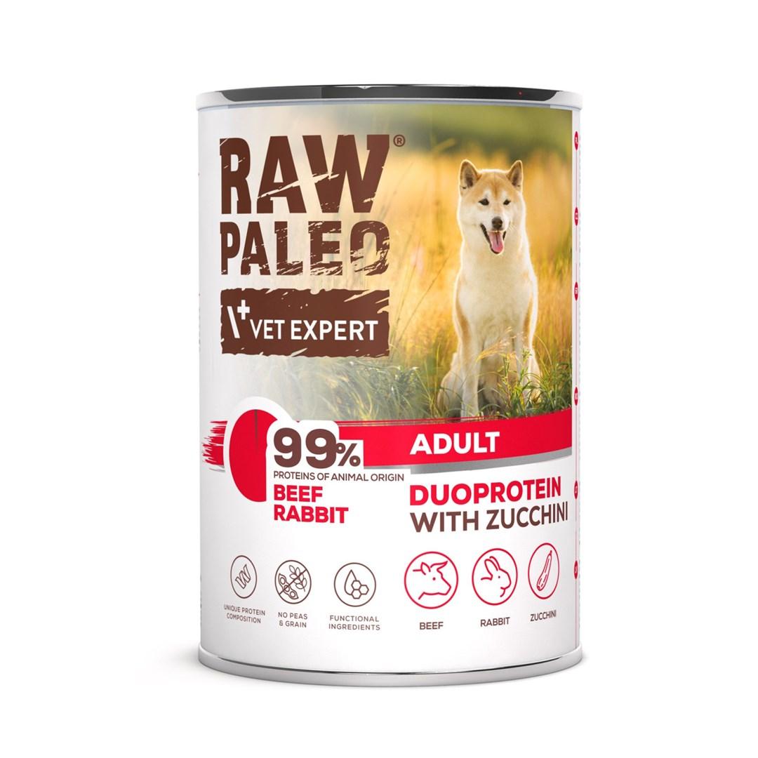 Hundefoder vådfoder VetExpert RAW PALEO Duoprotein Okse & Kanin Adult 400 g billede